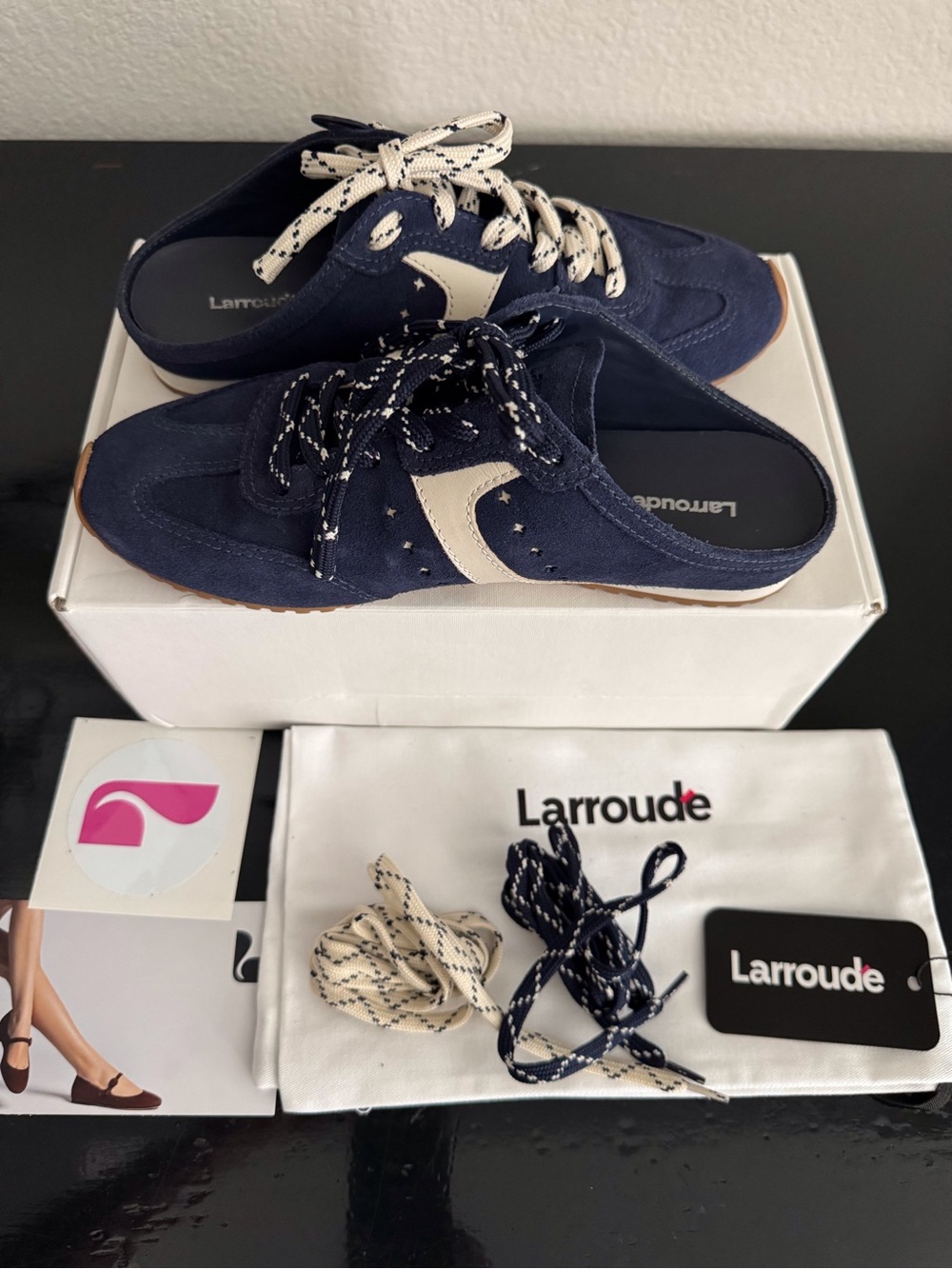 Larroudé Stella Indigo Suede & Napa Leather Mule Sneaker - Picture 5 of 16
